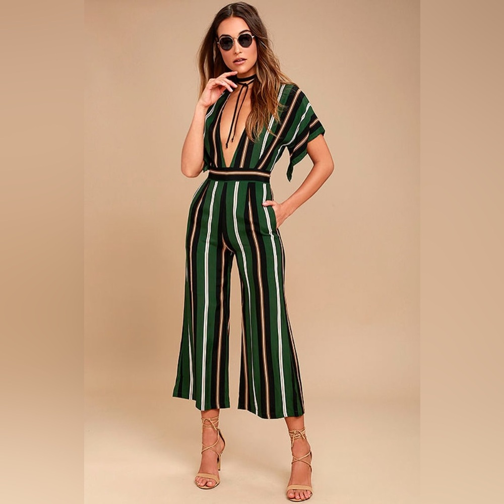 Faithfull the Brand Cedric Green Striped
Midi Jumpsuit